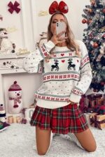 Yilbasi Temali Uzun Kollu Kadin Triko Kazak - Resim 4