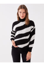 Yarim Balikci Yaka Desenli Uzun Kollu Hamile Triko Kazak - Resim 2