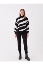 Yarim Balikci Yaka Desenli Uzun Kollu Hamile Triko Kazak - Resim 3