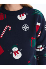 Lcw Vision Lacivert Bisiklet Yaka Yilbasi Temali Kadin Triko Kazak - Resim 3