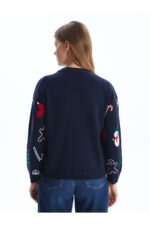 Lcw Vision Lacivert Bisiklet Yaka Yilbasi Temali Kadin Triko Kazak - Resim 4