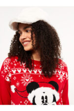 Bisiklet Yaka Mickey Mouse Baskili Uzun Kollu Kadin Triko Kazak - Resim 2