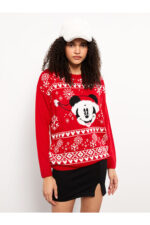 Bisiklet Yaka Mickey Mouse Baskili Uzun Kollu Kadin Triko Kazak - Resim 4