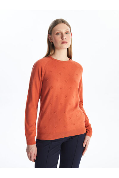 Bisiklet Yaka Kendinden Desenli Uzun Kollu Kadin Triko Kazak W40466Z8 - Resim 1