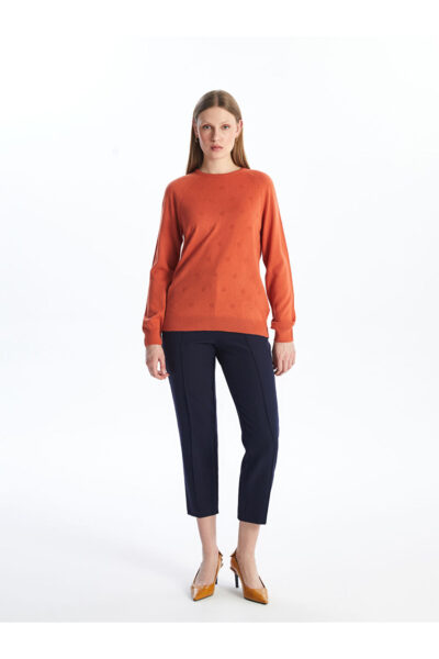 Bisiklet Yaka Kendinden Desenli Uzun Kollu Kadin Triko Kazak W40466Z8 - Resim 2