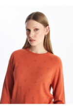 Bisiklet Yaka Kendinden Desenli Uzun Kollu Kadin Triko Kazak W40466Z8 - Resim 3