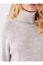 Balikci Yaka Duz Uzun Kollu Kadin Triko Kazak - Resim 4