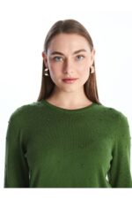 Bisiklet Yaka Kendinden Desenli Uzun Kollu Kadin Triko Kazak W40248Z8 - Resim 2