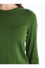 Bisiklet Yaka Kendinden Desenli Uzun Kollu Kadin Triko Kazak W40248Z8 - Resim 4