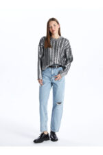 Bisiklet Yaka Kendinden Desenli Uzun Kollu Kadin Metalik Triko Kazak - Resim 3