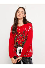 Bisiklet Yaka Yilbasi Temali Uzun Kollu Kadin Triko Kazak - Resim 3