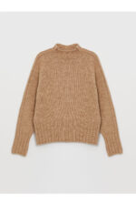 Yarim Balikci Yaka Duz Uzun Kollu Kadin Triko Kazak - Resim 1