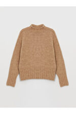 Yarim Balikci Yaka Duz Uzun Kollu Kadin Triko Kazak - Resim 3