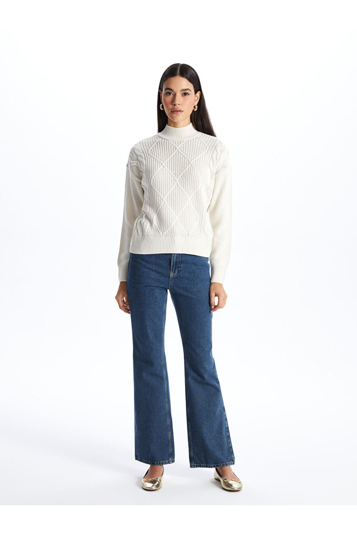 product_image_3.jpg Yarim Balikci Yaka Kendinden Desenli Uzun Kollu Kadin Triko Kazak - Resim 3