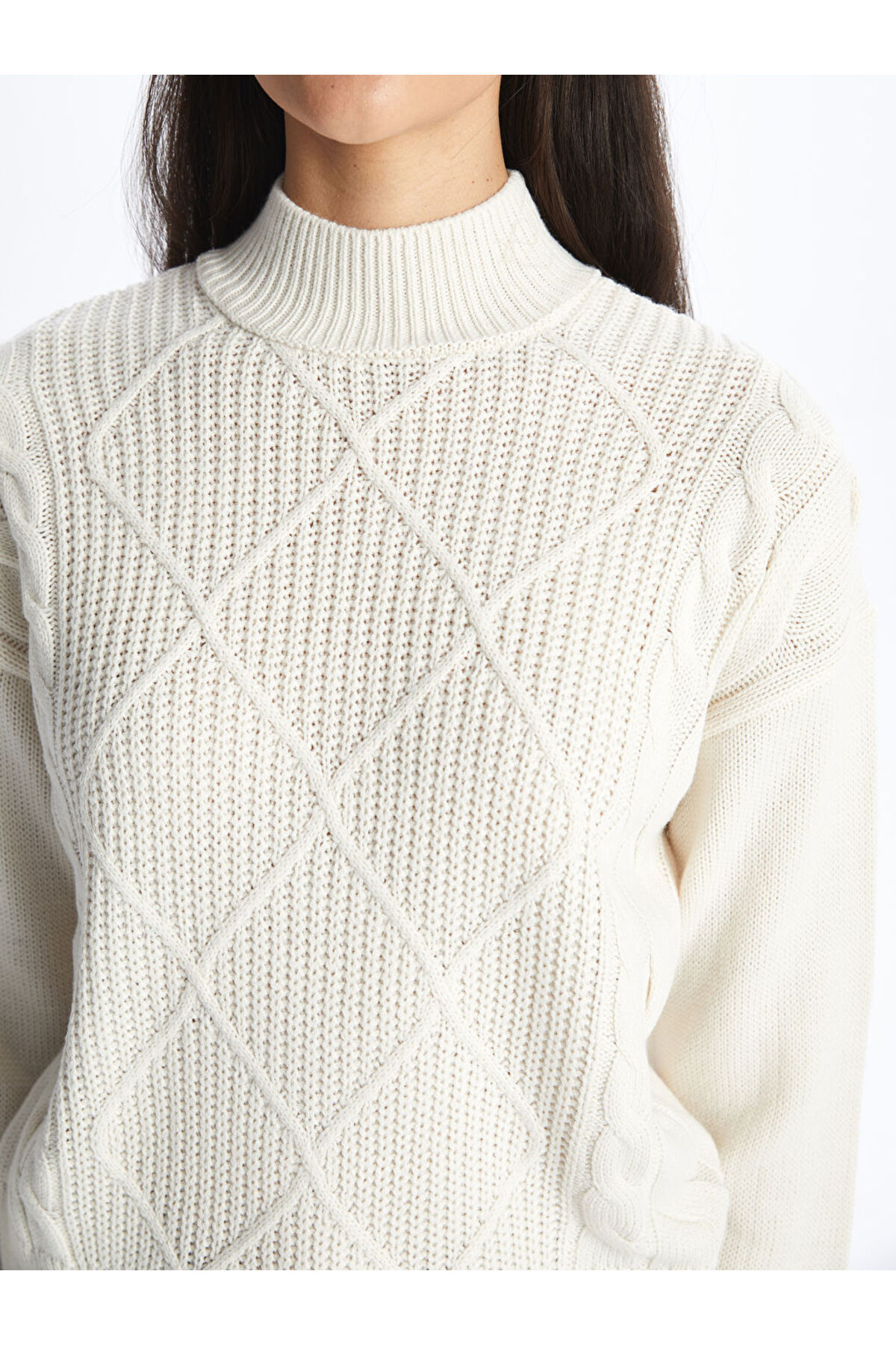 product_image_4.jpg Yarim Balikci Yaka Kendinden Desenli Uzun Kollu Kadin Triko Kazak - Resim 4