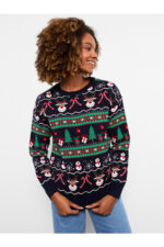 Bisiklet Yaka Yilbasi Temali Uzun Kollu Kadin Triko Kazak - Resim 4