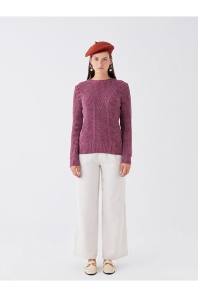 Lcwaikiki Basic Bisiklet Yaka Ajurlu Uzun Kollu Kadin Triko Kazak - Resim 2