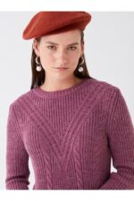 Lcwaikiki Basic Bisiklet Yaka Ajurlu Uzun Kollu Kadin Triko Kazak - Resim 3