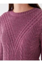 Lcwaikiki Basic Bisiklet Yaka Ajurlu Uzun Kollu Kadin Triko Kazak - Resim 4