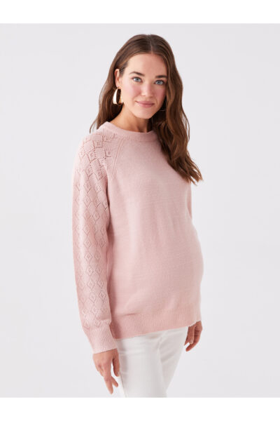 Bisiklet Yaka Ajurlu Uzun Kollu Hamile Triko Kazak - Resim 2