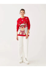 Yilbasi Temali Uzun Kollu Kadin Triko Kazak - Resim 3