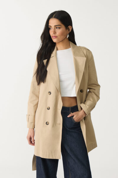 Kemerli Basic Regular Fit Trenckot - Resim 1