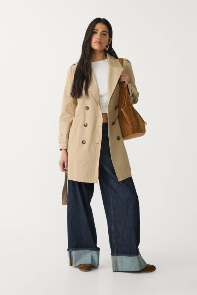 Kemerli Basic Regular Fit Trenckot - Resim 2