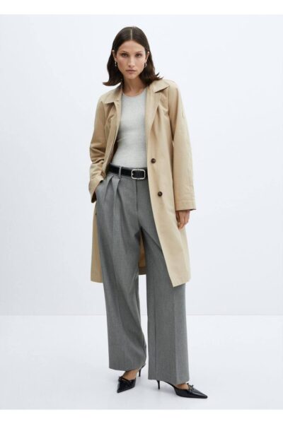 Kemerli Pamuklu Trenckot - Resim 2