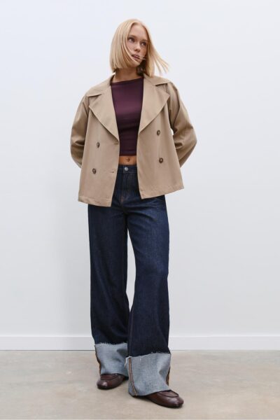 Dokumlu Kisa Kemerli Trenckot - Resim 2