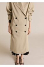 Oversize Uzun Cift Dugmeli Trenckot - Resim 1