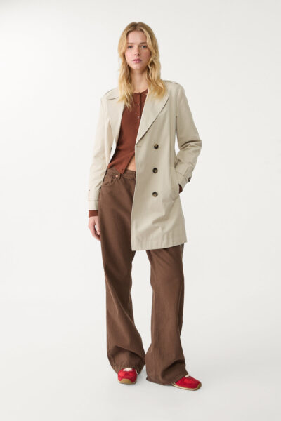 Kemerli Basic Regular Fit Trenckot - Resim 2