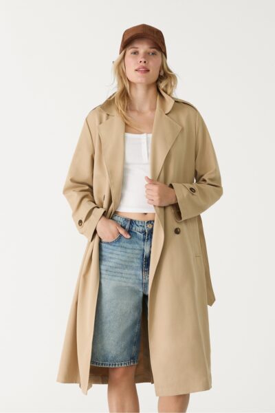 Dokumlu Uzun Trenckot - Resim 1