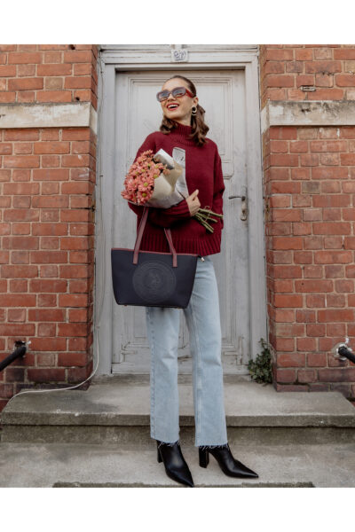 Lacivert Bordo Kadin Omuz Cantasi Us24732 - Resim 2