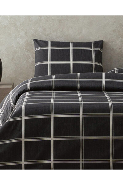 Glen Check Kolay Utulenir Cift Kisilik Nevresim Seti Antrasit - Resim 1