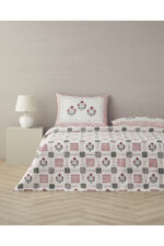 Floral Grid Pamuklu Cift Kisilik Nevresim Seti Gul Kurusu - Resim 1