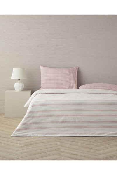 Floral Grid Pamuklu Cift Kisilik Nevresim Seti Gul Kurusu - Resim 2