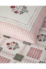 Floral Grid Pamuklu Cift Kisilik Nevresim Seti Gul Kurusu - Resim 3