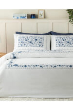 Flower Chain Dijital Baskili Soft Cotton Cift Kisilik Nevresim Takimi Lacivert - Resim 1