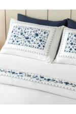 Flower Chain Dijital Baskili Soft Cotton Cift Kisilik Nevresim Takimi Lacivert - Resim 3