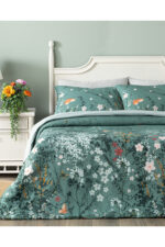 Sweet Spring Dijital Baskili Cift Tarafli Cift Kisilik Nevresim Takimi Yesil - Resim 1