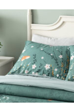 Sweet Spring Dijital Baskili Cift Tarafli Cift Kisilik Nevresim Takimi Yesil - Resim 2