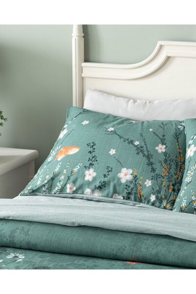 Sweet Spring Dijital Baskili Cift Tarafli Cift Kisilik Nevresim Takimi Yesil - Resim 2