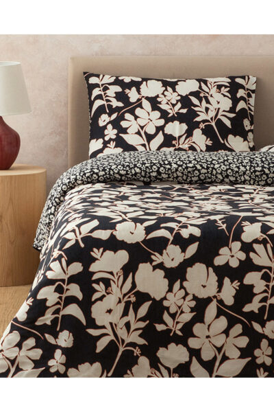 Grandiflora Dijital Baskili Soft Cotton Cift Kisilik Nevresim Seti Antrasit Terracotta - Resim 1