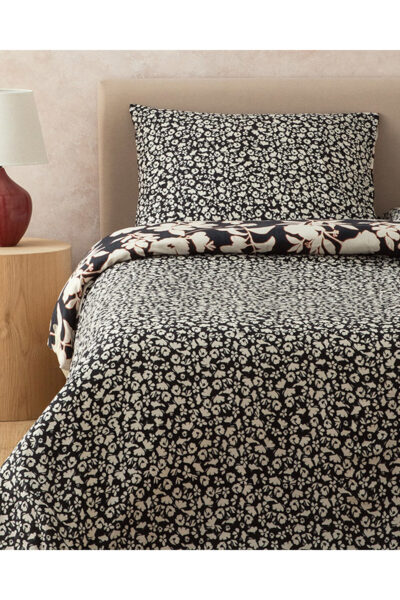 Grandiflora Dijital Baskili Soft Cotton Cift Kisilik Nevresim Seti Antrasit Terracotta - Resim 2