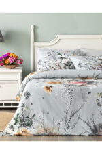 Flower Heaven Dijital Baskili Soft Cotton Cift Kisilik Nevresim Takimi Gri - Resim 1