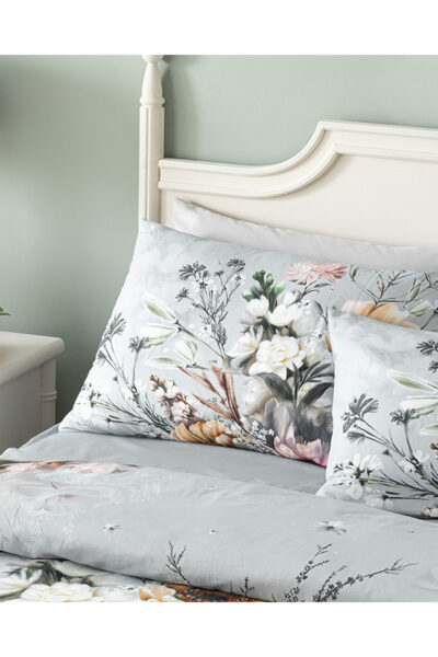 Flower Heaven Dijital Baskili Soft Cotton Cift Kisilik Nevresim Takimi Gri - Resim 2