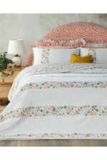 Bloomy Lines Pamuklu Ranforce Cift Kisilik Nevresim Seti 200X220 Cm Sari - Resim 1