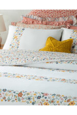Bloomy Lines Pamuklu Ranforce Cift Kisilik Nevresim Seti 200X220 Cm Sari - Resim 3
