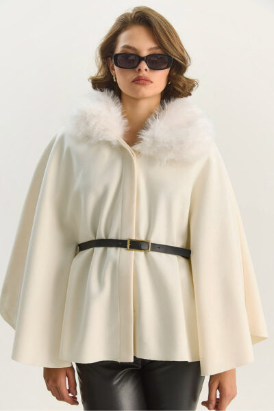 Kadin Pelus Yaka Detayli Kemerli Kase Panco 2805 60281115 - Resim 1