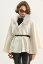 Kadin Pelus Yaka Detayli Kemerli Kase Panco 2805 60281115 - Resim 2